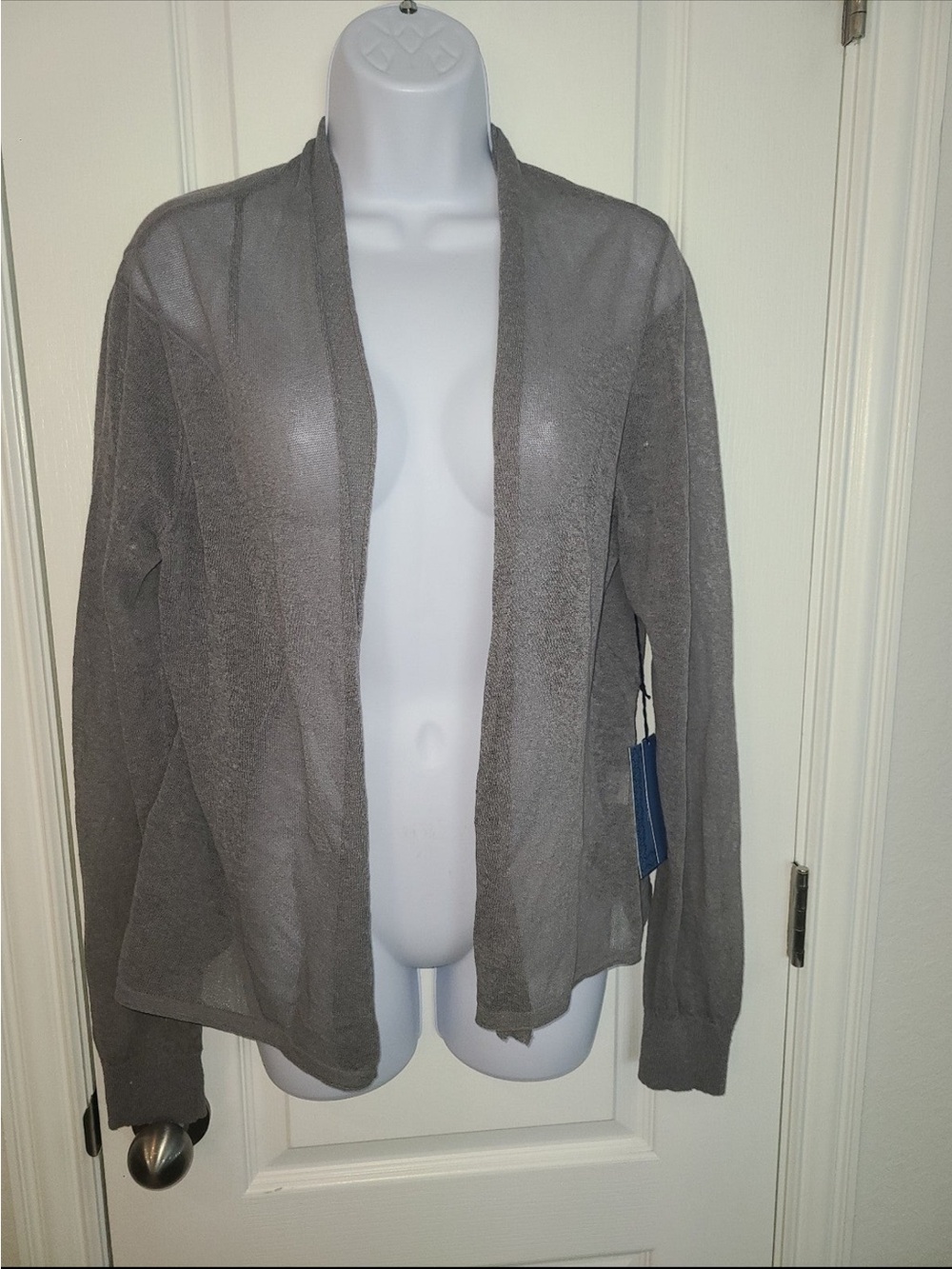 Simply Vera Vera Wang Sheer Open-Front Gray Cardigan